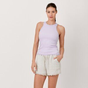 Mystree Lavender Ribbed High Neck Tank Top Sleeveless Fitted Soft Stretch